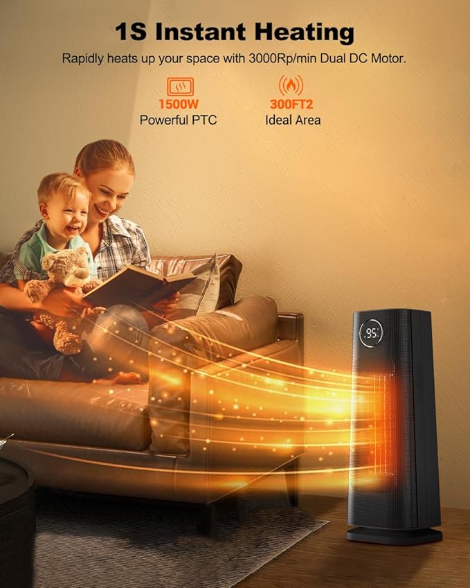 Space Heater for Indoor Use, 1500W Fast Electric Portable Ceramic Heaters with Thermostat, 4 Modes, 24H Timer, 70°Oscillating Room Heater with Remote for Office Bedroom Use, 2023 Upgraded