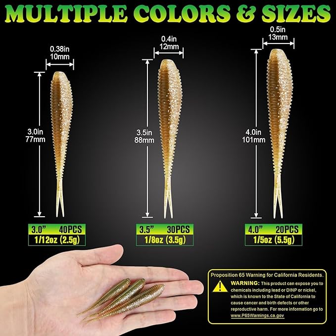 LUCKYFISHING Soft Plastic Baits 20PCS/30PCS/40PCS Forked Tail Fishing Soft Bait for Bass Walleye Trout Crappie Lures 3in/3.5in/4in