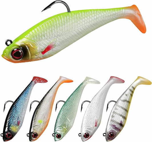 TRUSCEND Pre-rigged Fishing Jig Lures for Freshwater and Saltwater, Innovative Super Durable TPE Bass Lures, Lifelike Shrimp Crayfish Swimbait, Weedless Lure for Crappie Trout Walleye, Keep Separately
