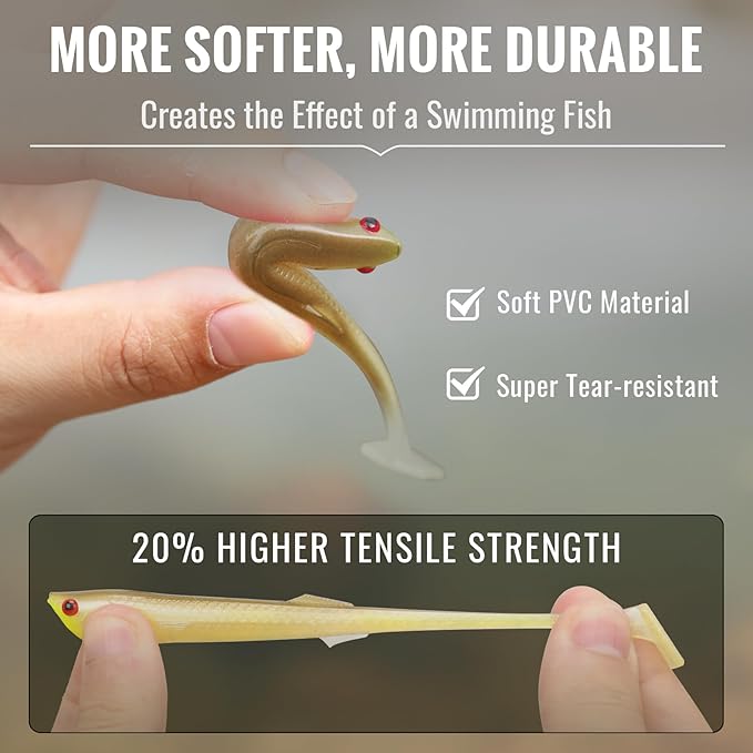 TRUSCEND Easy Catch Soft Lures, Unique Vibrating Swim Action and Trembly Sinking Move for More Bites, Amazing Soft Swimbaits for Family Fishing, Well-Made Fishing Lures for Bass Trout Crappie Walleye
