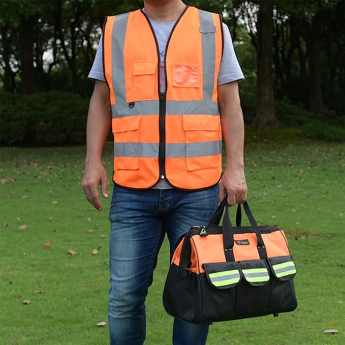 zojo High Visibility Safety Vests With Pockets, for Outdoor Works, Cycling, Jogging, Walking,Sports - for Men and Women (Pack of 10, XXXL-Orange)