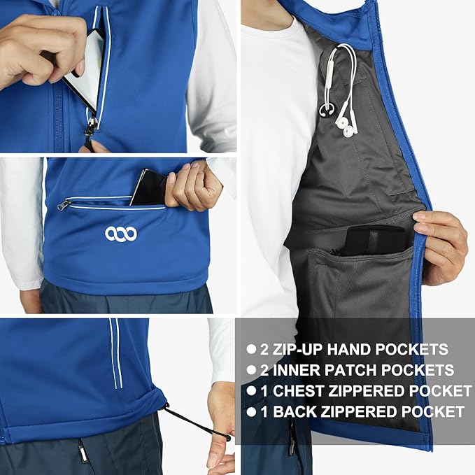 33,000ft Men's Windproof Lightweight Golf Vest Outerwear with Pockets, Softshell Sleeveless Jacket for Running Hiking Sports