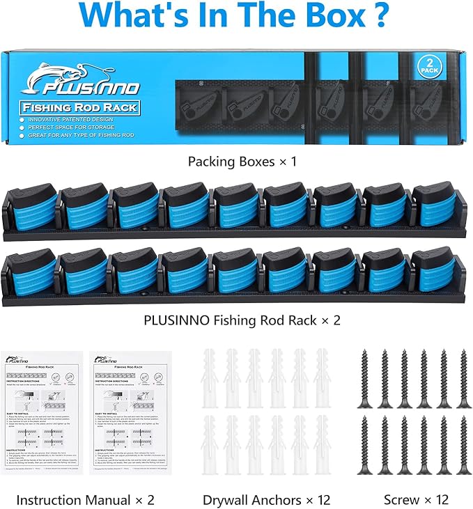 PLUSINNO 2 pack Vertical Fishing Rod rack, Wall Mounted Fishing Rod holder, 2 Packs Fishing Pole Holders Hold Up to 18 Rods or Combos, Fishing rod holders for garage, Fits Most Rods of Diameter 3-18mm