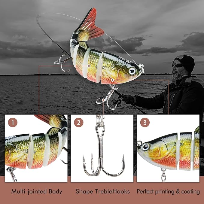 TRUSCEND Easy Catch Swimmax, Magic Noisy Turbulent Wiggling and Vibrating Actions for More Bites, Segmented Swimbait Jointed by Dyneema Strongest Fiber, Lifelike Fishing Lures for Relax Family Fishing