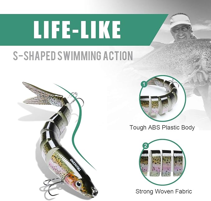 TRUSCEND Easy Catch Swimmax, Magic Noisy Turbulent Wiggling and Vibrating Actions for More Bites, Segmented Swimbait Jointed by Dyneema Strongest Fiber, Lifelike Fishing Lures for Relax Family Fishing
