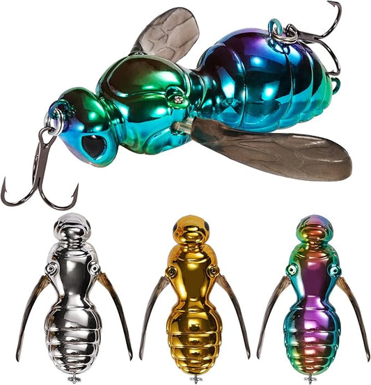 Fishing Lures, 3-Piece Topwater Lures for Bass, Walleye, and Pike, 2025 New Wasp-Style Top Water Crawler for Freshwater & Saltwater Fishing, 2.6in, 15g