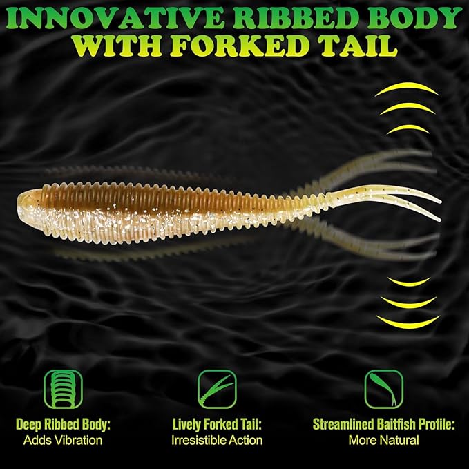 LUCKYFISHING Soft Plastic Baits 20PCS/30PCS/40PCS Forked Tail Fishing Soft Bait for Bass Walleye Trout Crappie Lures 3in/3.5in/4in