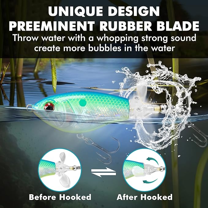 TRUSCEND PoPobait with BKK Hooks, Top Water Plopper Fishing Lures for Bass Walleye Pike Catfish Musky Perch, Floating Lure for Freshwater or Saltwater, Amazing Teasers Fishing Gifts for Family Fishing