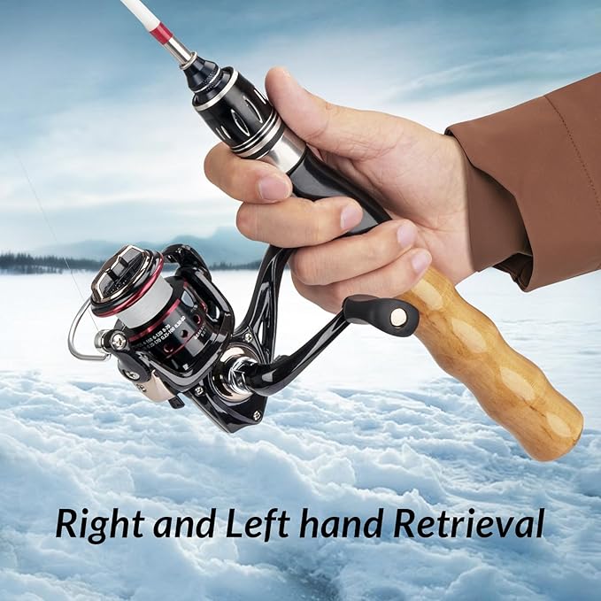 QualyQualy Ice Fishing Rod Reel Combo Complete Set Ice Fishing Gear with Backpack Seat Ice Cleats Ice Fishing Jigs Line Full Ice Fishing Kit 24" 26"