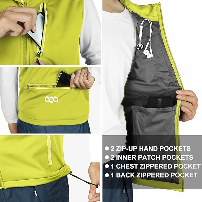 33,000ft Men's Windproof Lightweight Golf Vest Outerwear with Pockets, Softshell Sleeveless Jacket for Running Hiking Sports