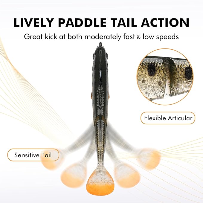 TRUSCEND Easy Catch Pre-Rigged Soft Lures, Unique Vibrating Swim Action and Trembly Sinking Move for More Bites, Amazing Soft Swimbait for Family Fishing, Fishing Lures for Bass Trout Crappie Walleye