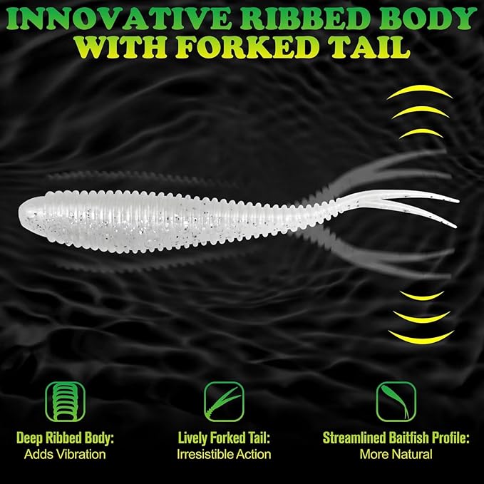 LUCKYFISHING Soft Plastic Baits 20PCS/30PCS/40PCS Forked Tail Fishing Soft Bait for Bass Walleye Trout Crappie Lures 3in/3.5in/4in
