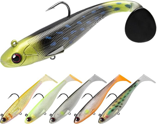 TRUSCEND Easy Catch Pre-Rigged Soft Lures, Unique Vibrating Swim Action and Trembly Sinking Move for More Bites, Amazing Soft Swimbait for Family Fishing, Fishing Lures for Bass Trout Crappie Walleye