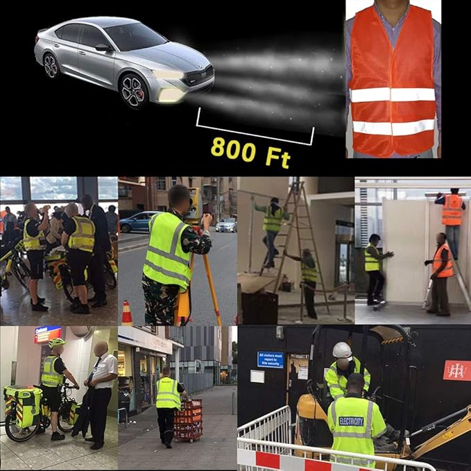 zojo Normal Visibility Reflective Vests,12PCS, Adjustable Size,Thin Safety Vest for Outdoor Works, (Neon Orange Thin Version)