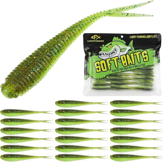 LUCKYFISHING Soft Plastic Baits 20PCS/30PCS/40PCS Forked Tail Fishing Soft Bait for Bass Walleye Trout Crappie Lures 3in/3.5in/4in