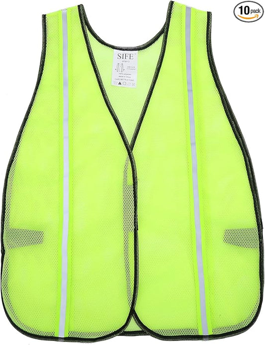 SIFE High Visibility Reflective Safety Vest with 1 Inch Reflective Strips,Made from Breathable and Neon Yellow Mesh Fabric,Universal Size,10 pack