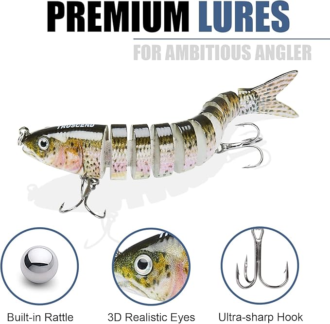 TRUSCEND Swimmax for Freshwater and Saltwater, Lifelike Fishing Lures for Bass Trout Crappie Walleye Pike Bluegill Salmon, Swimbait for Bass, Amazing Fishing Gear Gifts for Family
