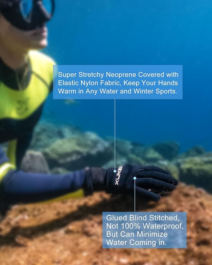 XUKER Water Gloves, 3mm & 5mm Neoprene Five Finger Warm Wetsuit Winter Gloves for Scuba Diving Snorkeling Surfing