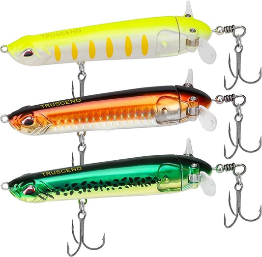 TRUSCEND PoPobait with BKK Hooks, Top Water Plopper Fishing Lures for Bass Walleye Pike Catfish Musky Perch, Floating Lure for Freshwater or Saltwater, Amazing Teasers Fishing Gifts for Family Fishing