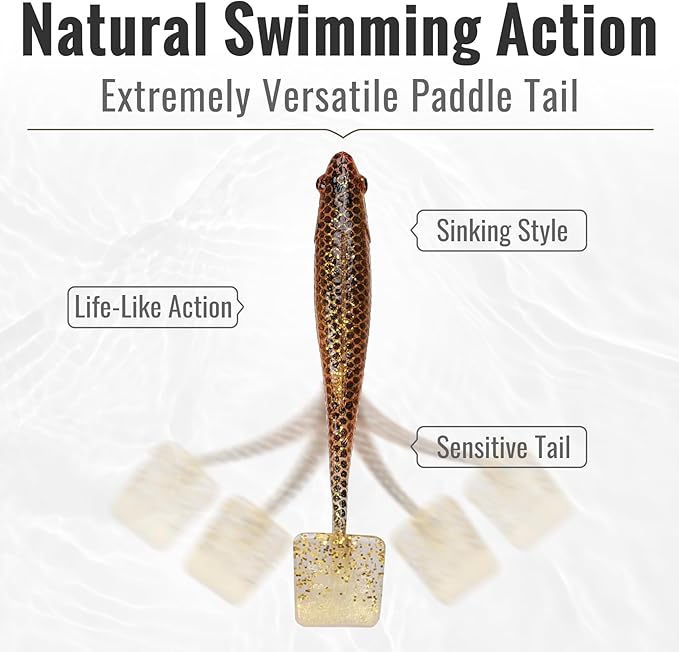 TRUSCEND Easy Catch Soft Lures, Unique Vibrating Swim Action and Trembly Sinking Move for More Bites, Amazing Soft Swimbaits for Family Fishing, Well-Made Fishing Lures for Bass Trout Crappie Walleye
