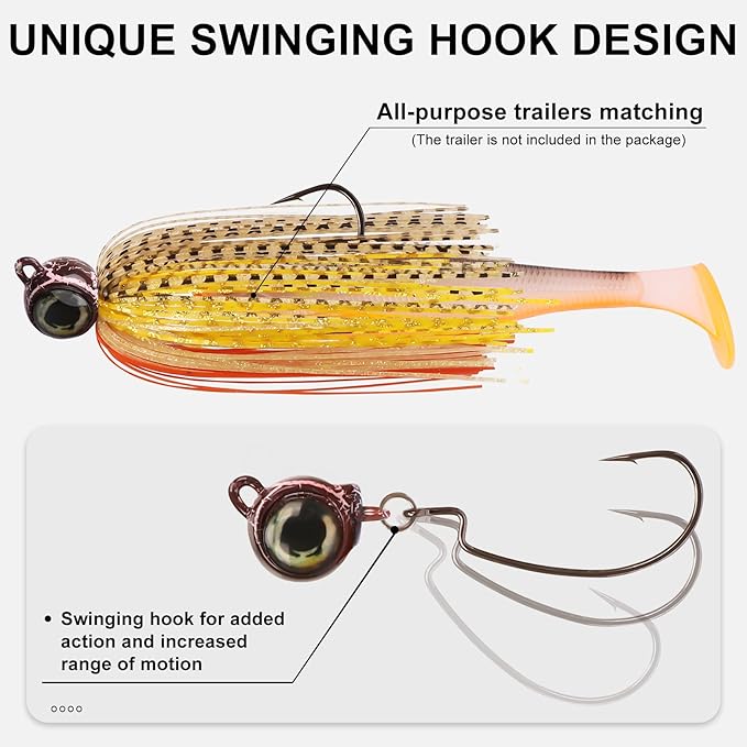 TRUSCEND Fishing Jigs with Ultra Smooth Teflon Hook, Tour Grade Titanium Weed Guard Swim Jigs, Valuable Weedless Skirted Jig, Well-Made Fishing Lures for Crappie Bass Trout, Freshwater Fishing Gear