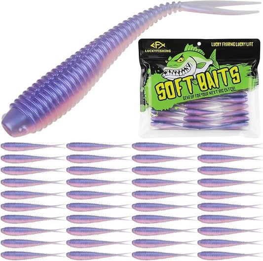 LUCKYFISHING Soft Plastic Baits 20PCS/30PCS/40PCS Forked Tail Fishing Soft Bait for Bass Walleye Trout Crappie Lures 3in/3.5in/4in