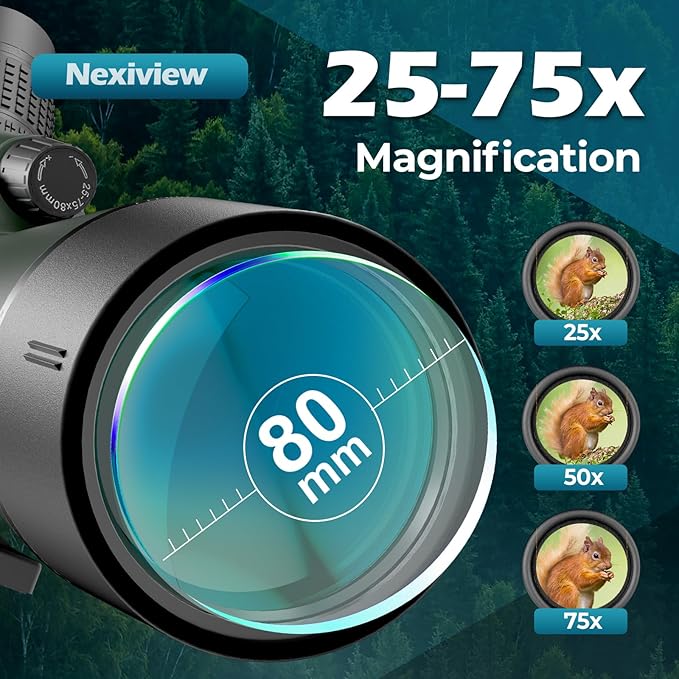25-75x80 HD Spotting Scope with 64in Tripod and Upgraded Phone Adapter, Clear Image with BAK4 Prism Spotting Scopes for Target Shooting, Bird Watching, Hunting, Wildlife Viewing（Green）