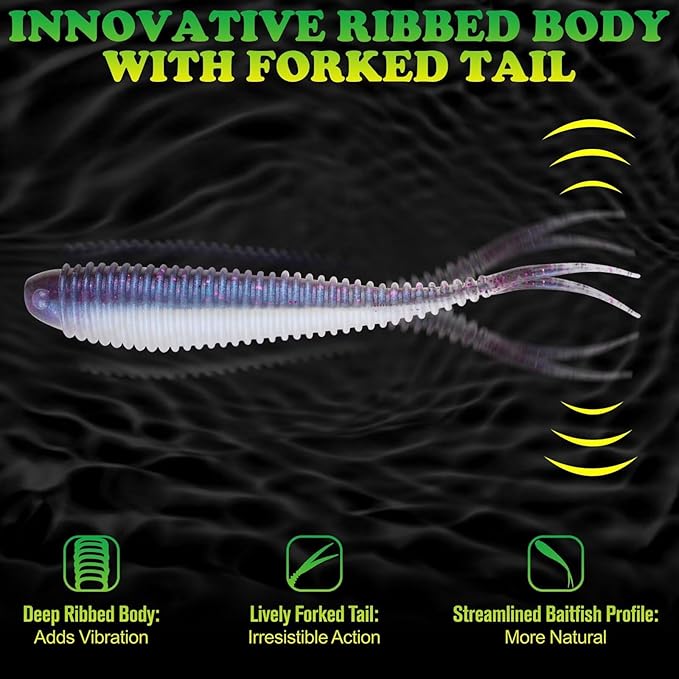 LUCKYFISHING Soft Plastic Baits 20PCS/30PCS/40PCS Forked Tail Fishing Soft Bait for Bass Walleye Trout Crappie Lures 3in/3.5in/4in