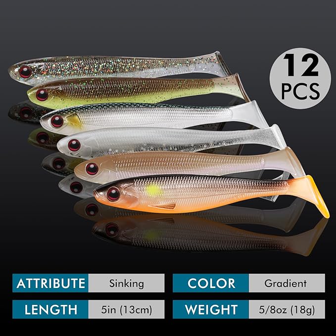 TRUSCEND Easy Catch Soft Lures, Unique Vibrating Swim Action and Trembly Sinking Move for More Bites, Amazing Soft Swimbaits for Family Fishing, Well-Made Fishing Lures for Bass Trout Crappie Walleye