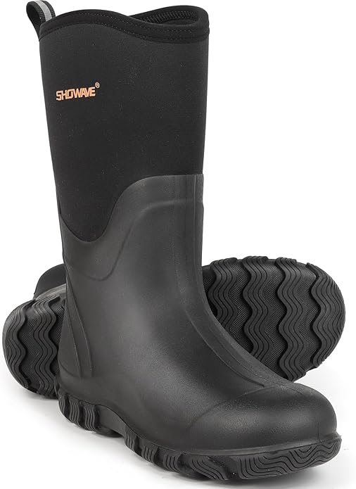 Showave Classic Men's Rubber Boots Waterproof Rain Boots Insulated Neoprene Boot Mud Boot for Farming Hunting Gardening Yard Chore Working