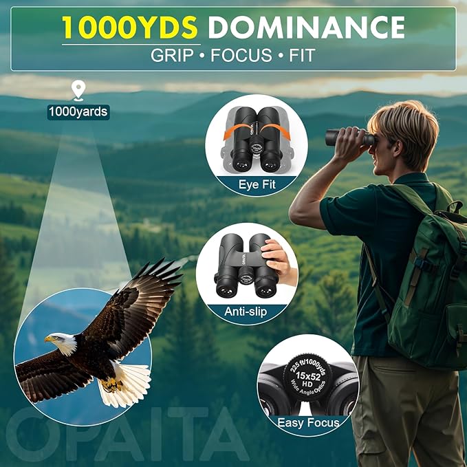 15x52 Binoculars for Adults High Powered - OPAITA Bird Watching Binoculars Lightweight with HD Large Range View Powerful for Hunting Traveling Stargazing Cruise Trip Sports