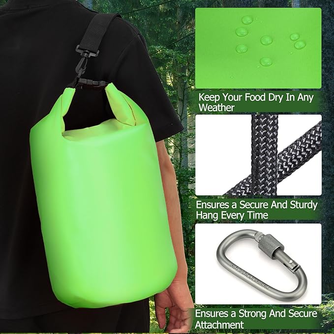 Bear Bag Hanging System - 15L Heavy Duty Waterproof Bear Proof Food Storage Kit with Rock Sack 2 Ropes 2 Safety Clips 1 Straps for Hiking, Camping & Backpackin