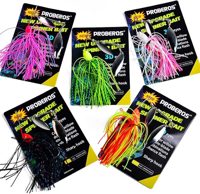 Spinnerbait Fishing Lure, Hard Metal Jig Spinner Baits Kits Swimbait for Bass Trout Pike Salmon Walleye Freshwater Saltwater 5pcs/Pack