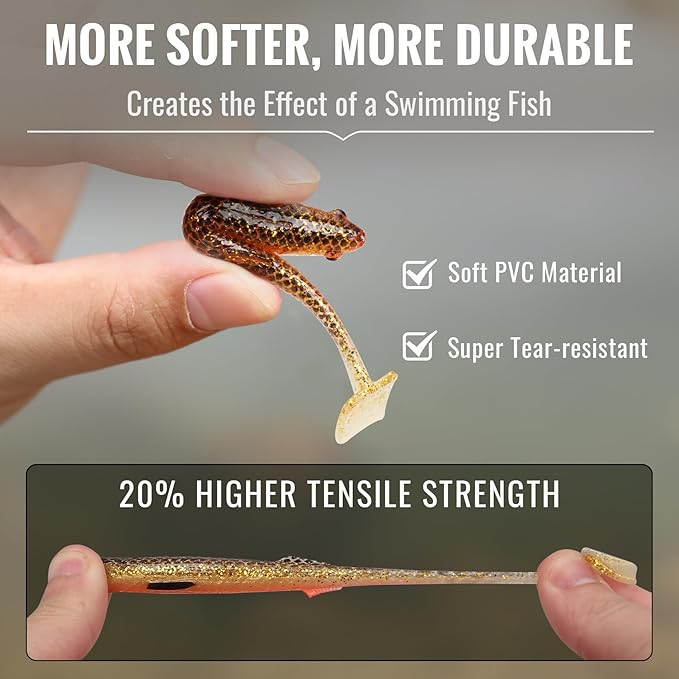 TRUSCEND Easy Catch Soft Lures, Unique Vibrating Swim Action and Trembly Sinking Move for More Bites, Amazing Soft Swimbaits for Family Fishing, Well-Made Fishing Lures for Bass Trout Crappie Walleye