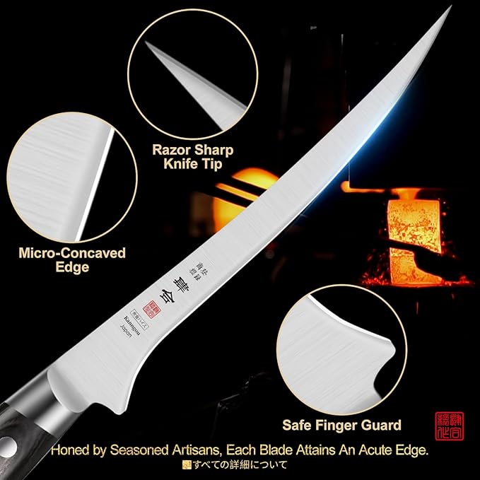 7 Inch Fillet Knife for Fish, Japan AUS-8 Alloy Steel Boning Knife for Meat with Full-Tang Pakkawood Handle, Kitchen Knives with Premium Gift Box (Classic Series)