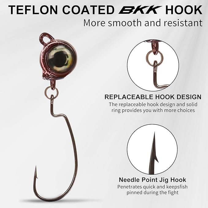 TRUSCEND Fishing Jigs with Ultra Smooth Teflon Hook, Tour Grade Titanium Weed Guard Swim Jigs, Valuable Weedless Skirted Jig, Well-Made Fishing Lures for Crappie Bass Trout, Freshwater Fishing Gear