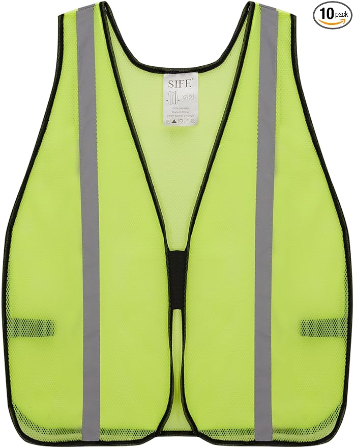 SIFE 10 Pack High Visibility Reflective Safety Vest,Made from Breathable and Neon Yellow Mesh Fabric,light weight for Man and Woman(Yellow-Grey, 10 pack)