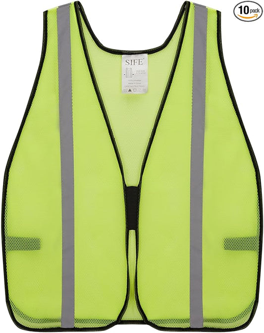 SIFE 10 Pack High Visibility Reflective Safety Vest,Made from Breathable and Neon Yellow Mesh Fabric,light weight for Man and Woman(Yellow-Grey, 10 pack)