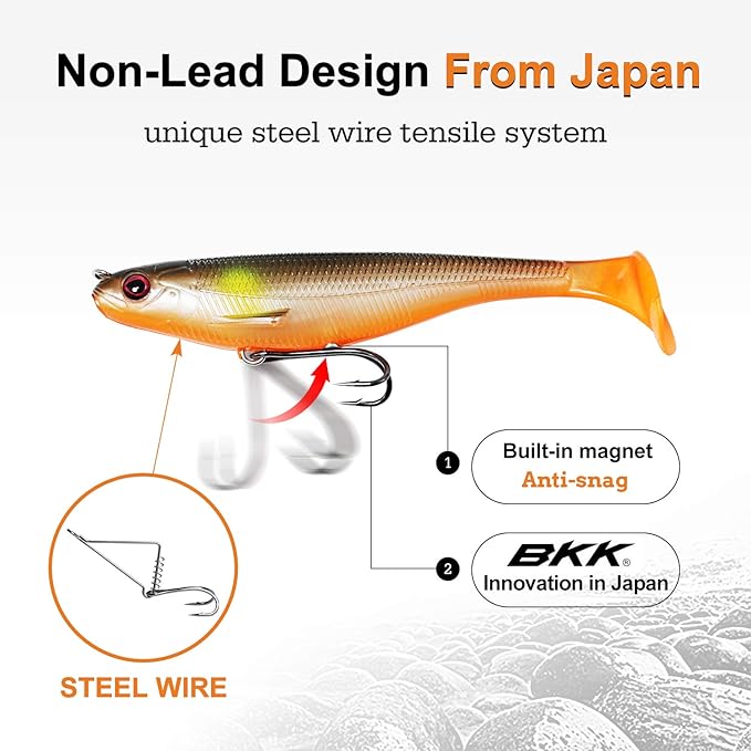 TRUSCEND Easy Catch Pre-Rigged Soft Lures, Unique Vibrating Swim Action and Trembly Sinking Move for More Bites, Amazing Soft Swimbait for Family Fishing, Fishing Lures for Bass Trout Crappie Walleye