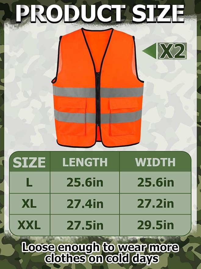Apipi 2 Set Blaze Orange Hunting Vest and Beanie - High Visibility Safety Vest for Men, with Reflective Strips for Outdoor