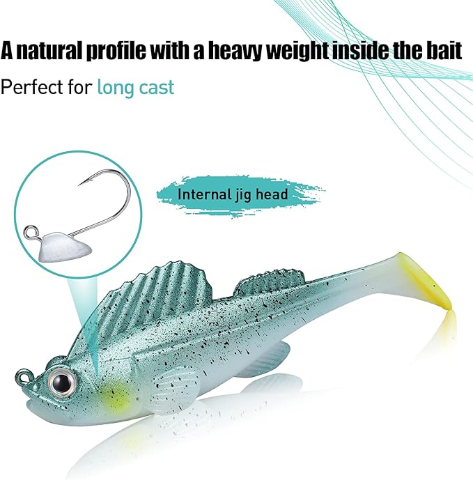 TRUSCEND Easy Catch Soft Lures, Unique Vibrating Swim Action and Trembly Sinking Move for More Bites, Amazing Soft Swimbaits for Family Fishing, Well-Made Fishing Lures for Bass Trout Crappie Walleye