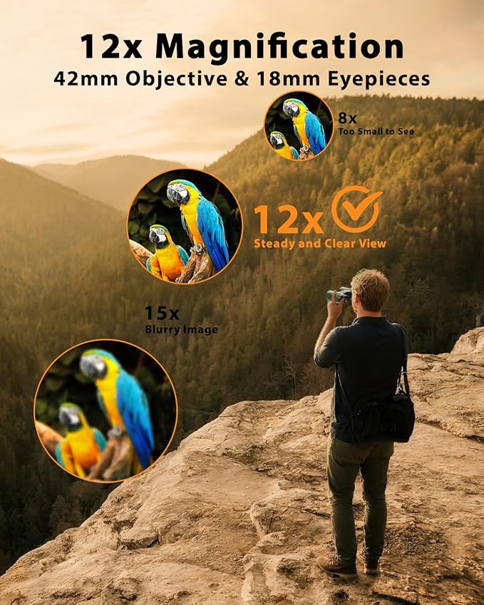Usogood Professional 12x42 HD Binoculars - High Powered Large View with Clear Low Light Vision - Adults Binoculars for Bird Watching, Hunting, Hiking, Travel, Cruise, Green, AT66V3