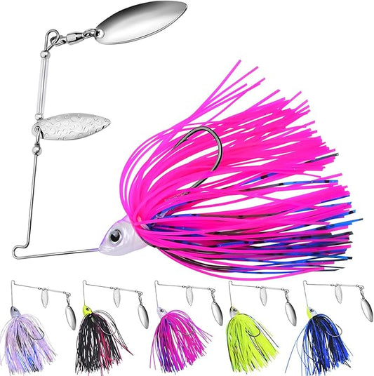 Spinnerbait Fishing Lure, Hard Metal Jig Spinner Baits Kits Swimbait for Bass Trout Pike Salmon Walleye Freshwater Saltwater 5pcs/Pack