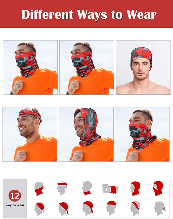 8 Pcs Summer Camo Neck Gaiter Scarf Bandanas for Men Sun Hoods Balaclava Cooling Breathable Face Mask Outdoor Sports (Camo Style, Camouflage Color)