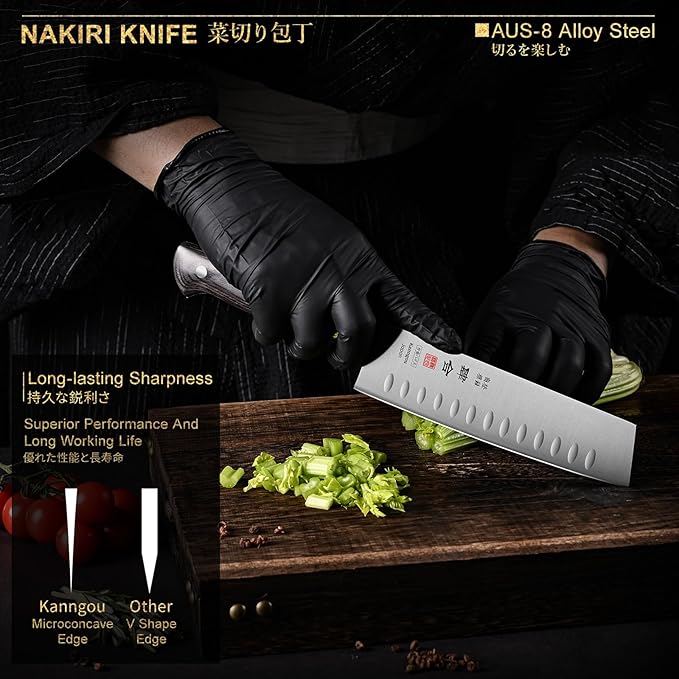 7 Inch Nakiri Knife Japanese Cleaver Knife, Japan AUS-8 Alloy Steel Kitchen Chopping Knife with Full-Tang Pakkawood Handle and Premium Gift Box (Classic Series)