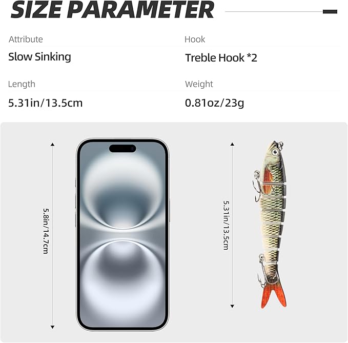 5PCS Lifelike Fishing Lures – Multi-Jointed Swimbait for Bass, Trout, Crappie, Walleye, Pike, Realistic Action with 3D Fish Eyes and Sharp Hooks, Perfect for Fishing Kits in Saltwater & Freshwater