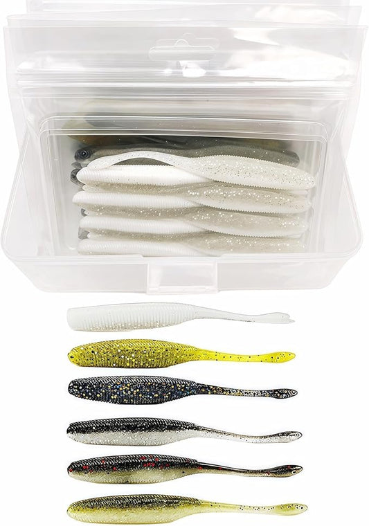 Slow Sinking Soft Fishing Lures Paddle Tail Worm Kit, 3in /3.7in /4.5in - 6 Colors Tail-Wagging Soft Baits with Salt-Infused for Bass/Walleye/Crappie Finesse Fishing,48/60/90Pack.