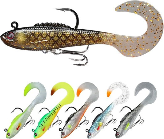TRUSCEND Pre-rigged Fishing Jig Lures for Freshwater and Saltwater, Innovative Super Durable TPE Bass Lures, Lifelike Shrimp Crayfish Swimbait, Weedless Lure for Crappie Trout Walleye, Keep Separately