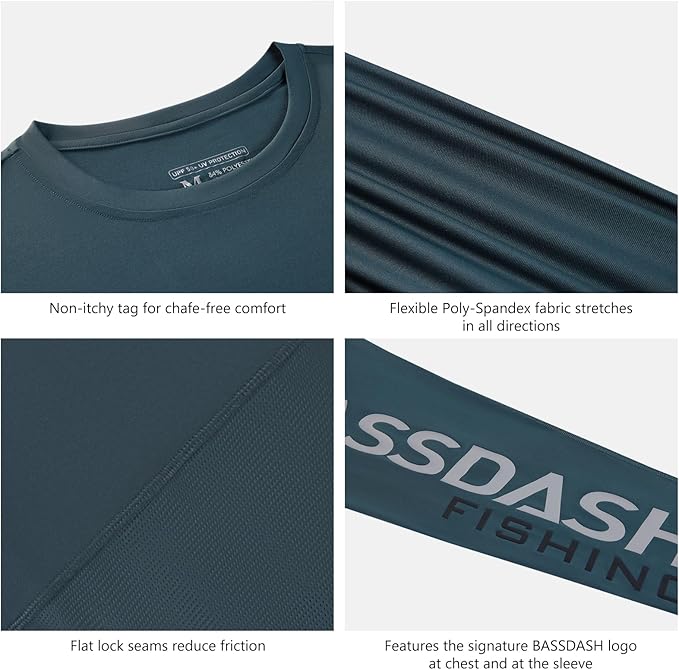 BASSDASH Fishing T Shirts for Men UV Sun Protection UPF 50+ Long Sleeve Tee T-Shirt