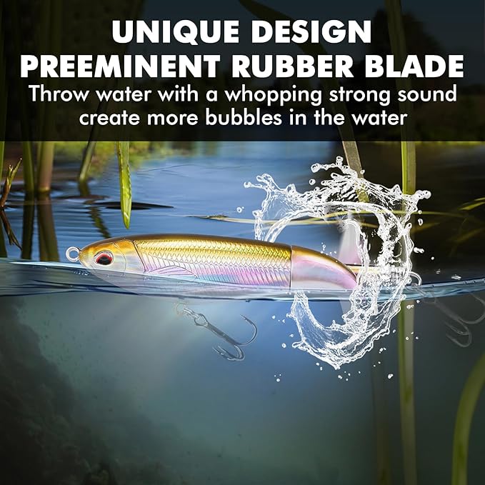 TRUSCEND PoPobait with BKK Hooks, Top Water Plopper Fishing Lures for Bass Walleye Pike Catfish Musky Perch, Floating Lure for Freshwater or Saltwater, Amazing Teasers Fishing Gifts for Family Fishing